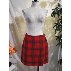 Vtg New York & Co Wool Plaid Wrap Skirt Size 10 Red Black School Academia Preppy